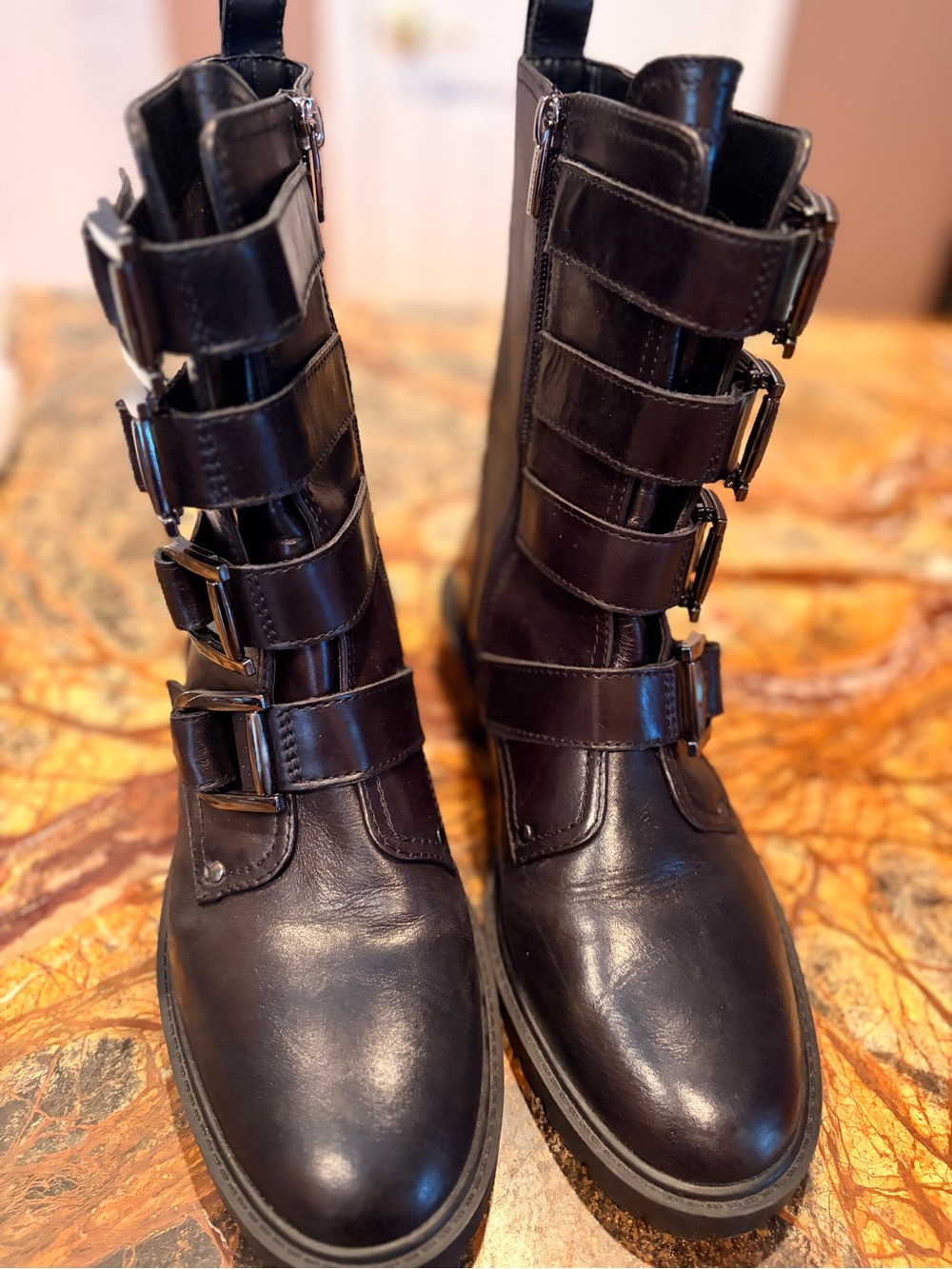 Vince Camuto Black Leather Buckle Strap Boots